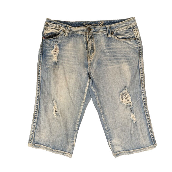 Seven7 Shorts Women's 20 Stretch Denim Mid-Rise Distressed Blue Cotton - Picture 1 of 12